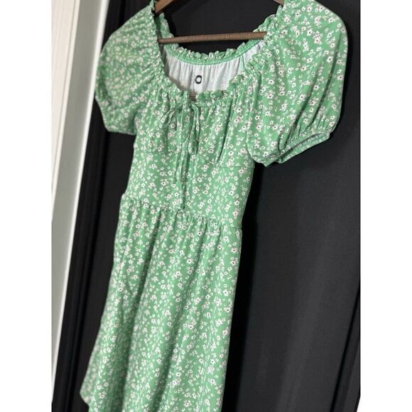Milkmaid wench Dress Green Floral Tie‎ Short Sleeves Size XS Babydoll Boho - Picture 5 of 6